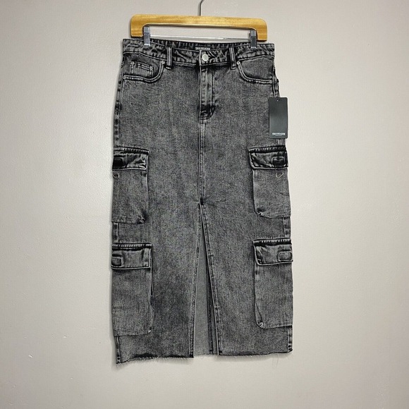 True Religion Dresses & Skirts - True Religion Vintage Style Charcoal Wash‎ Denim Cargo Midi Skirt Slit Front 27